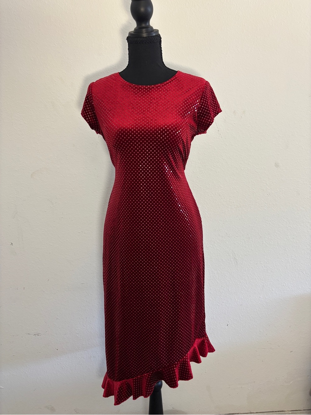 Vintage 2000s Velvet Polka Dot Asymmetrical Dress